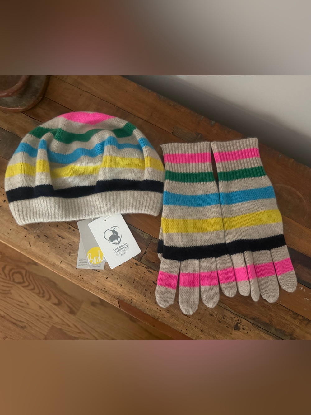 Boden Cashmere Beanie Hat and Glove Set